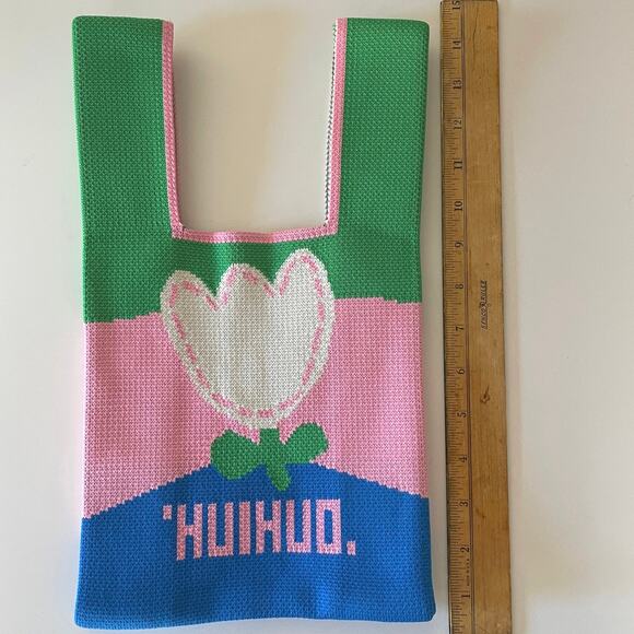 Knit Knot Handbag YOLO Small Tulips You Only Live Once HUIHUO Purse - Picture 2 of 8